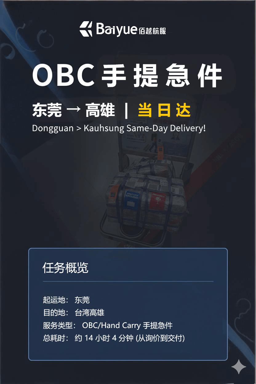案例展示：极速挑战，OBC手提急件实现东莞至高雄“当日达”