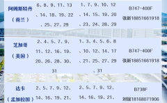 南京机场国际货运航线航班计划(2024年8月)