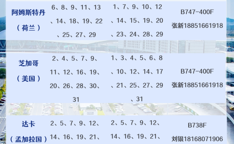 南京机场国际货运航线航班计划(2024年8月)